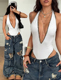 White Deep Plunge Bodysuit