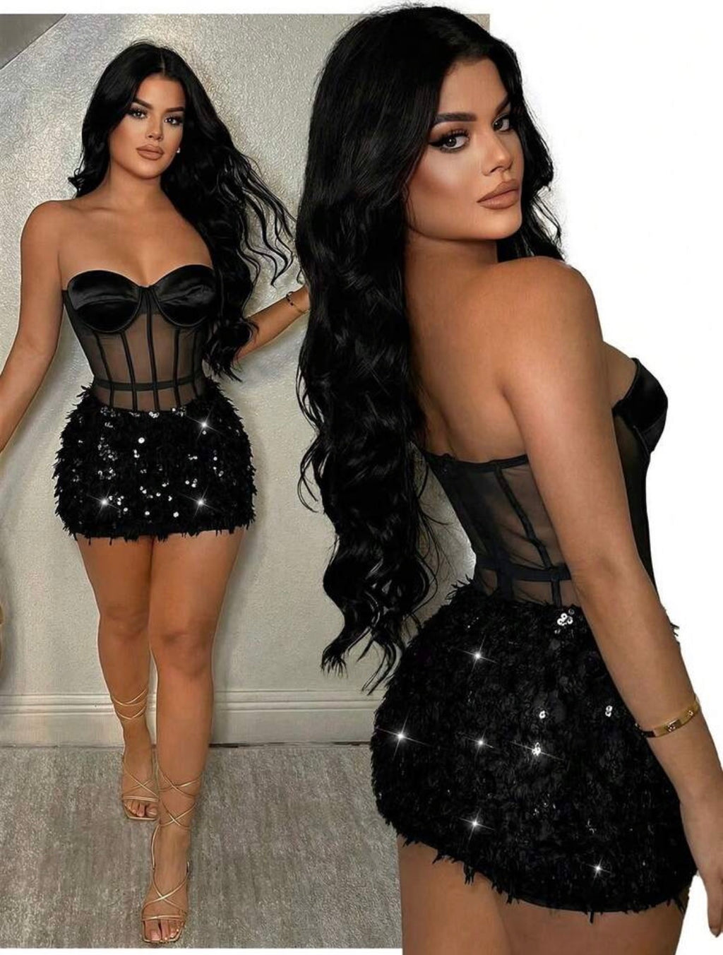Black Feather Corset Mini Dress