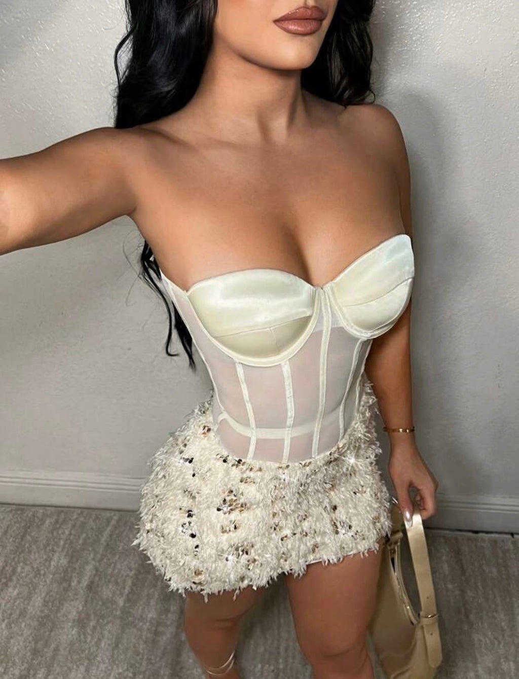 White Feather Corset Mini Dress