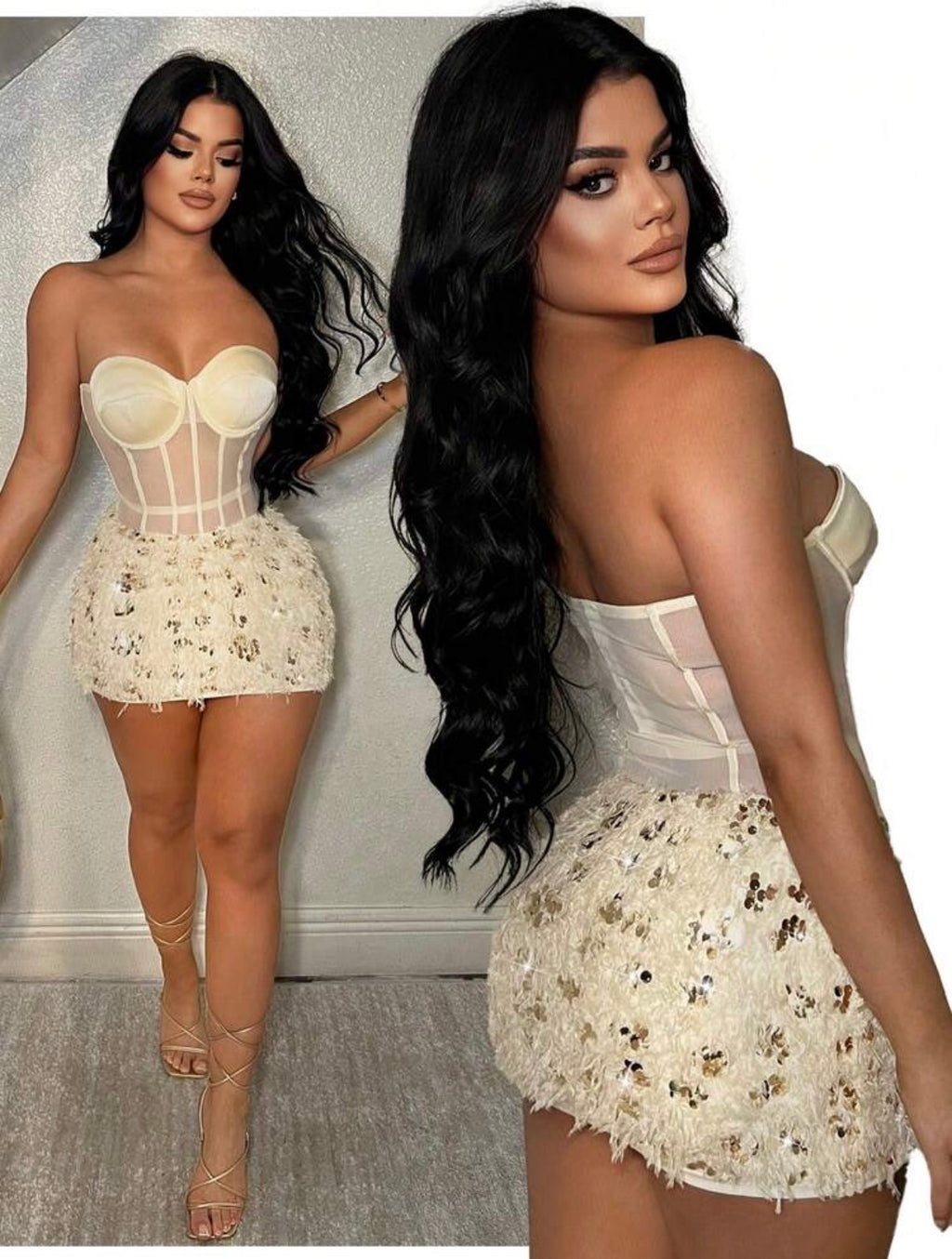 White Feather Corset Mini Dress