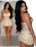 White Feather Corset Mini Dress