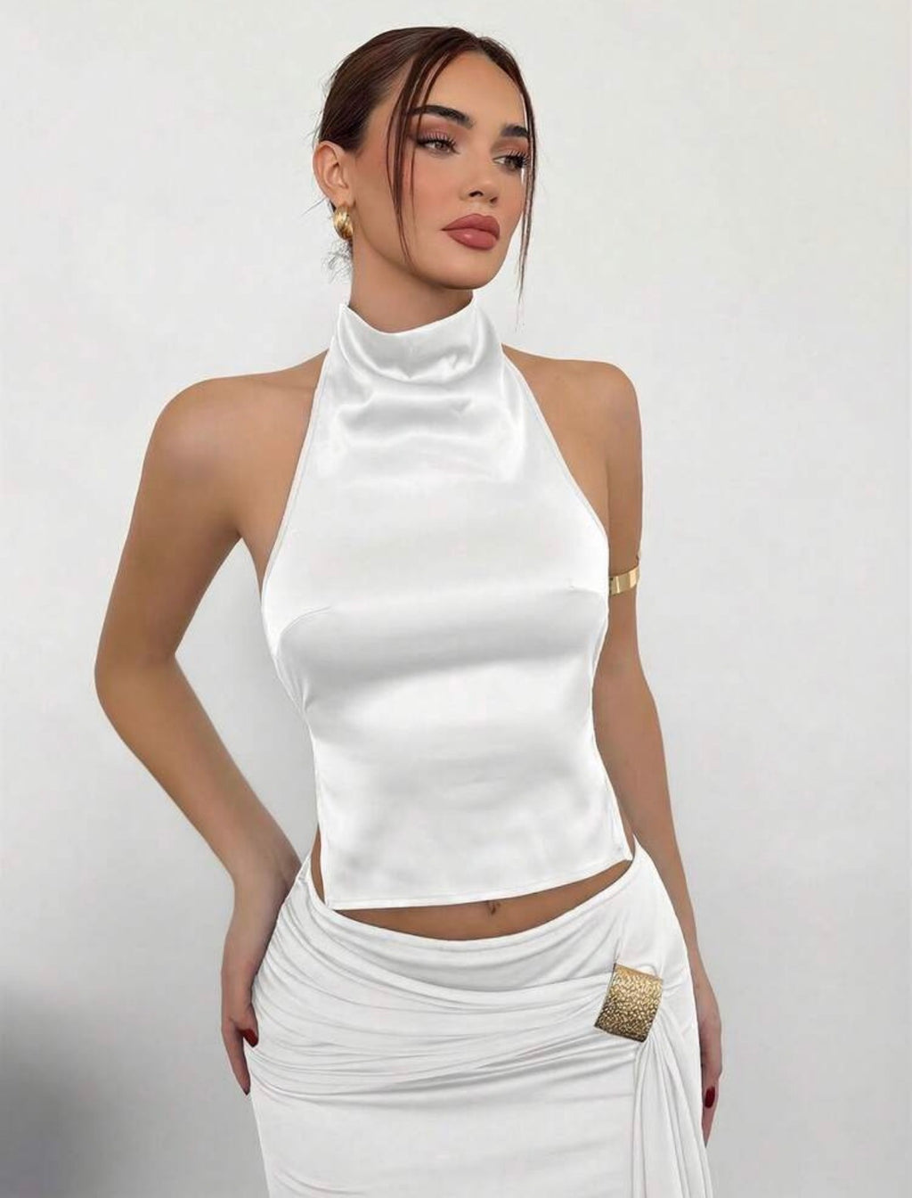 White Satin Open-Back Top