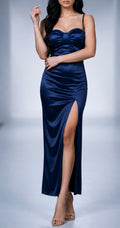 Midnight Satin Slit Maxi Dress