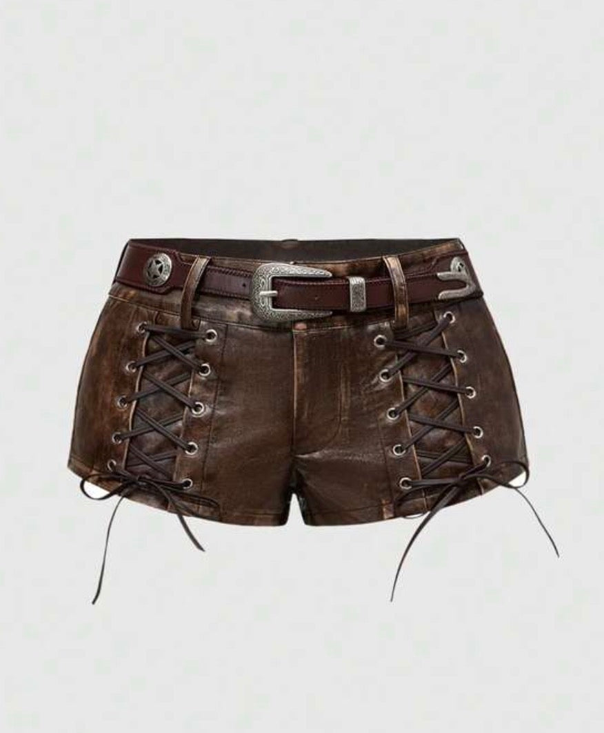 Rebel Lace-Up Leather Shorts
