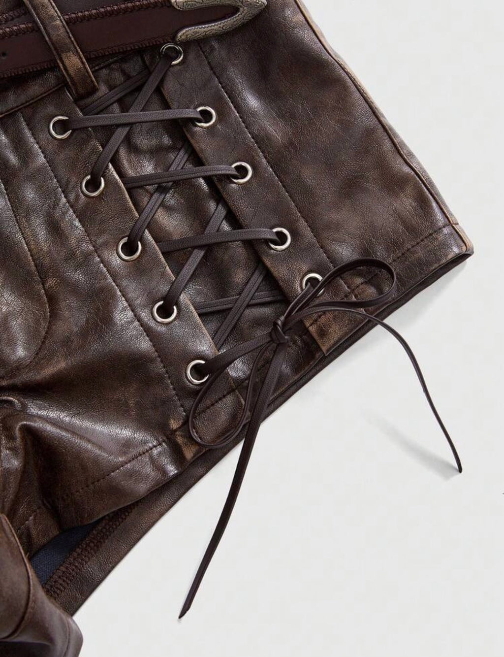 Rebel Lace-Up Leather Shorts