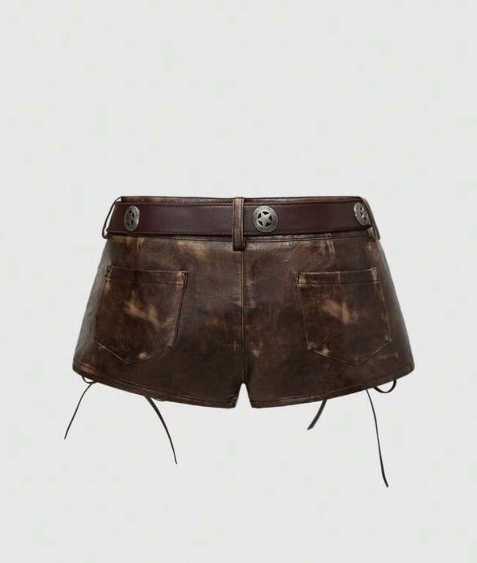 Rebel Lace-Up Leather Shorts