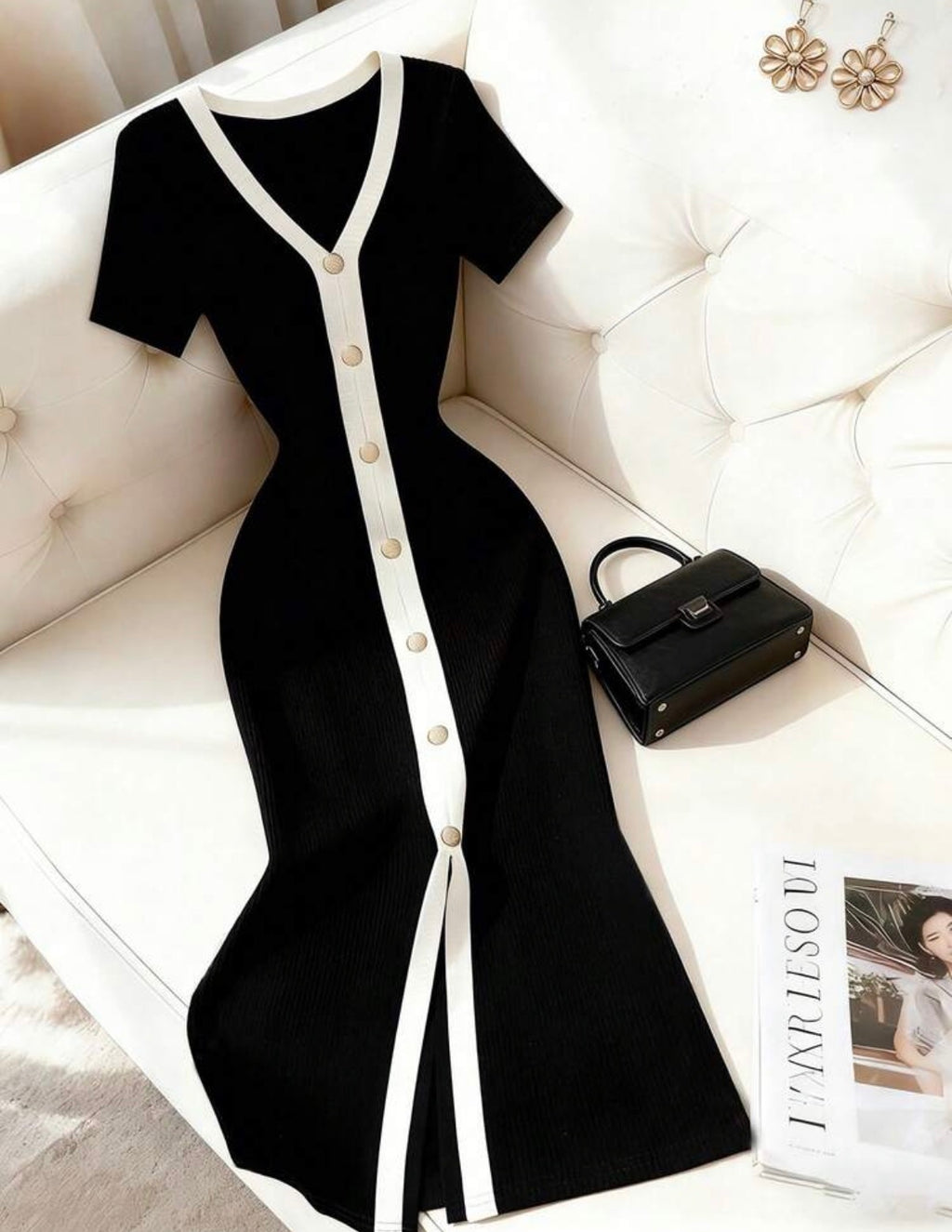 Paris Contrast Knit Midi Dress
