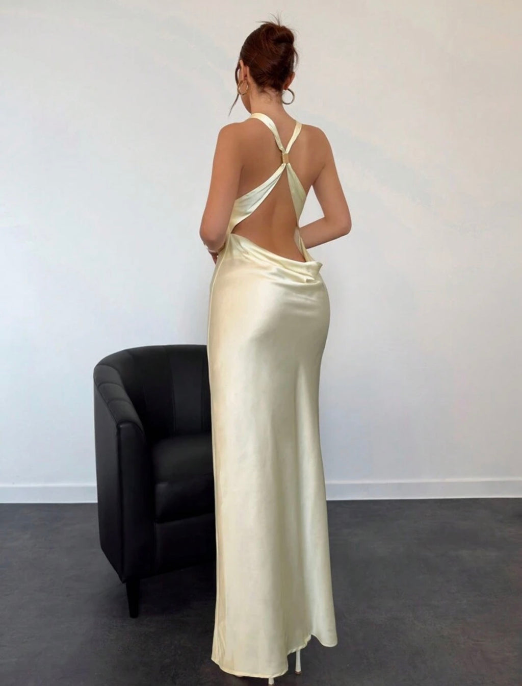 Aurora Satin Open-Back Maxi Dress