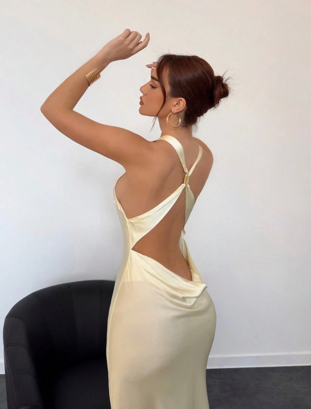 Aurora Satin Open-Back Maxi Dress