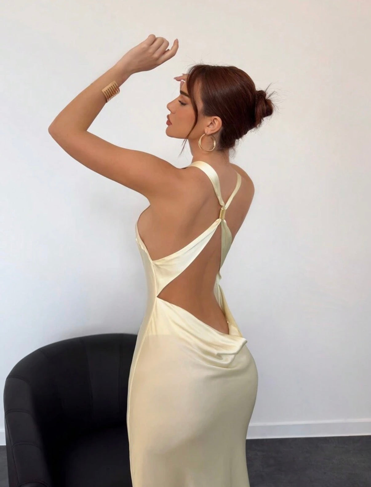 Aurora Satin Open-Back Maxi Dress