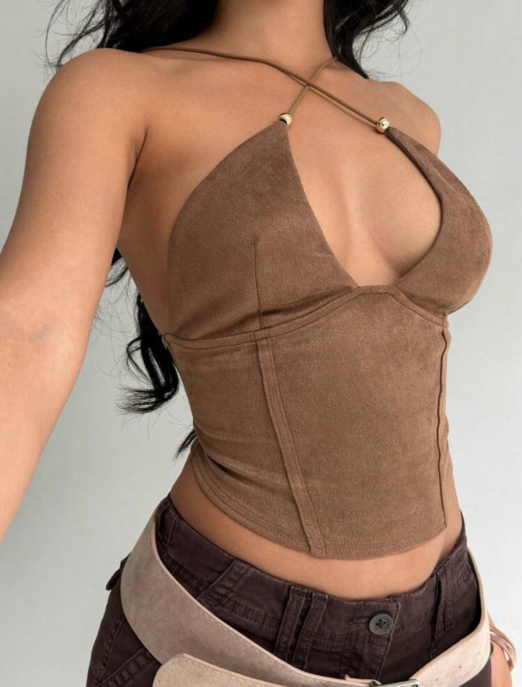Cocoa Suede Corset Top