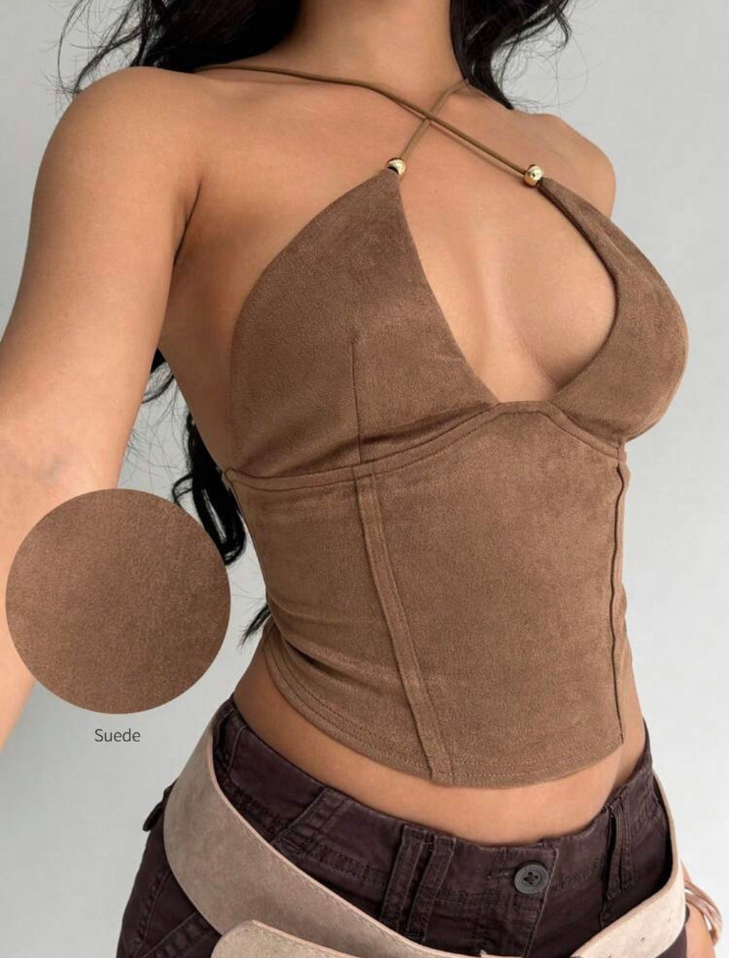 Cocoa Suede Corset Top