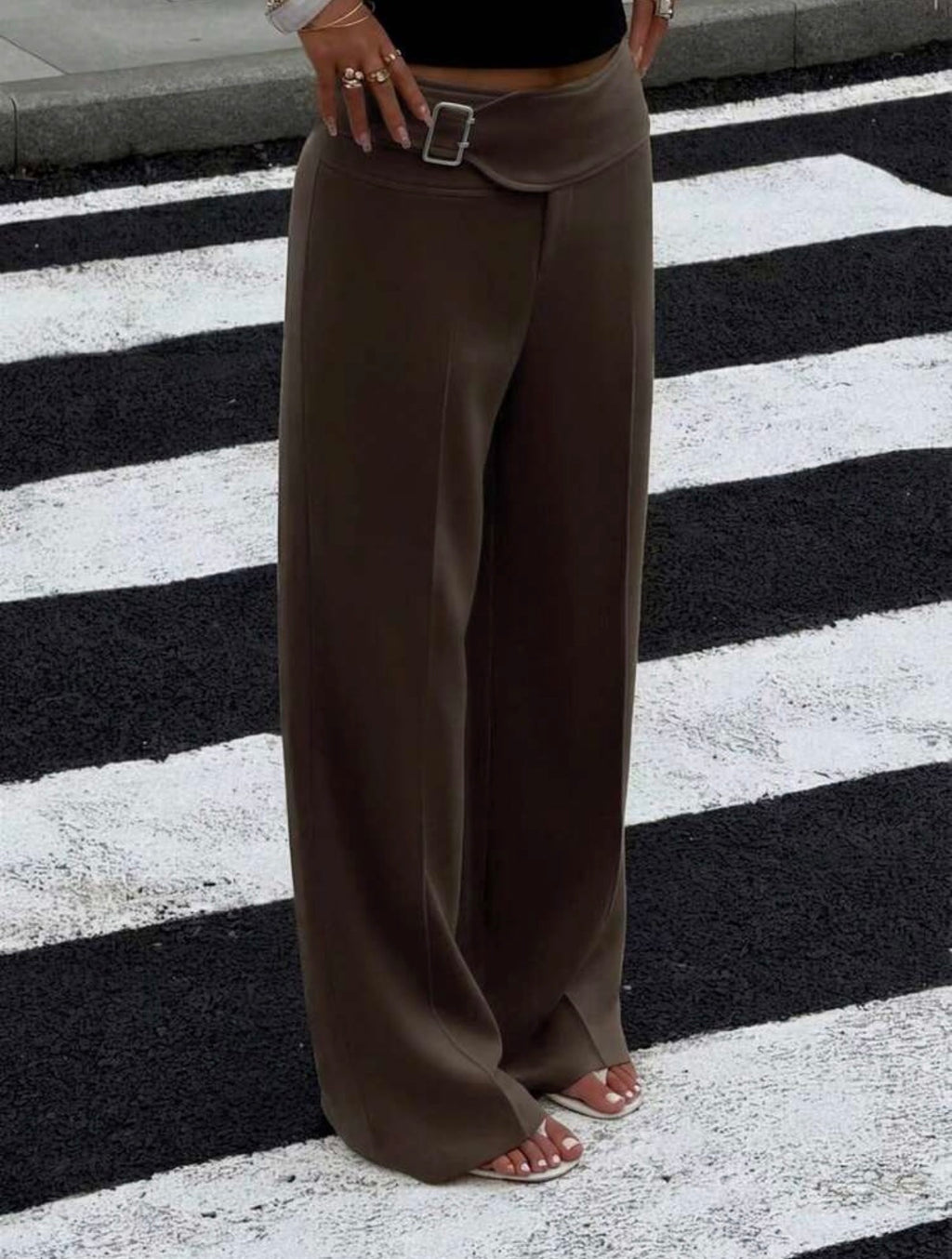 Espresso Belted Wide-Leg Trousers