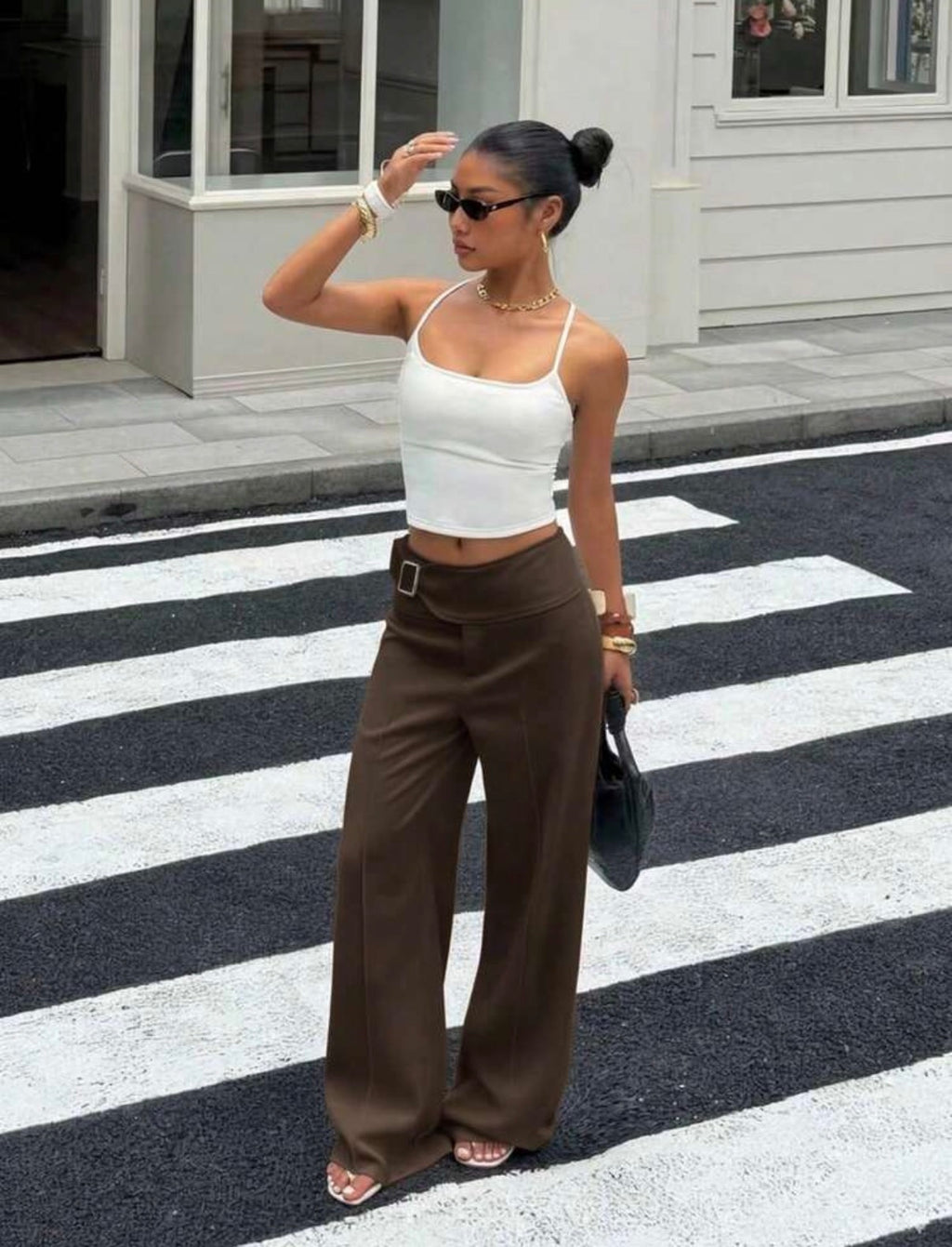 Espresso Belted Wide-Leg Trousers