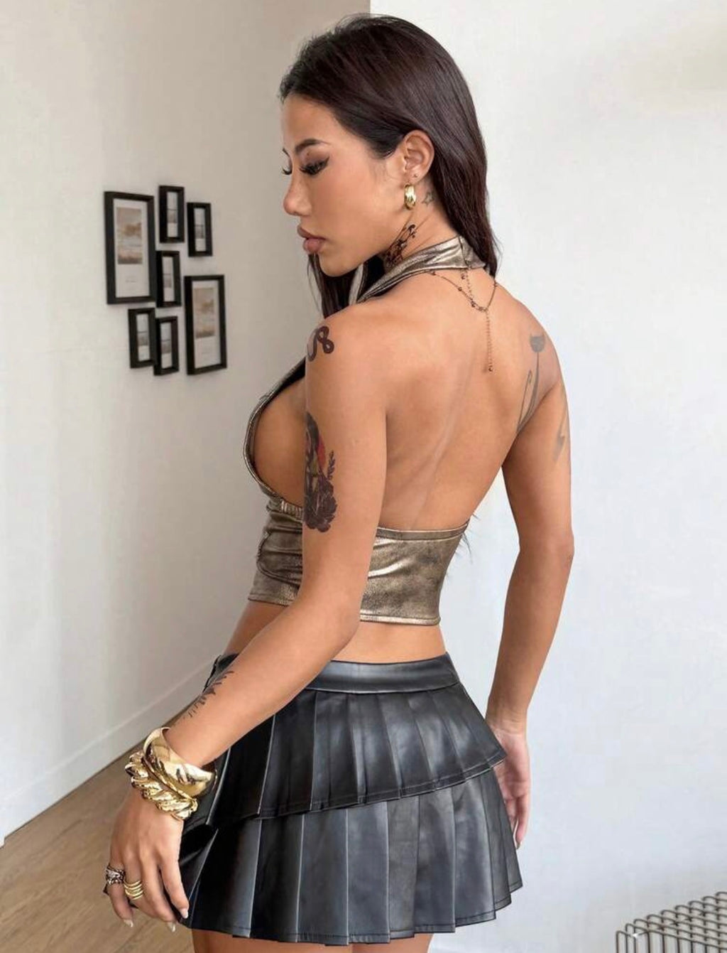 Metallic Zip Halter Top