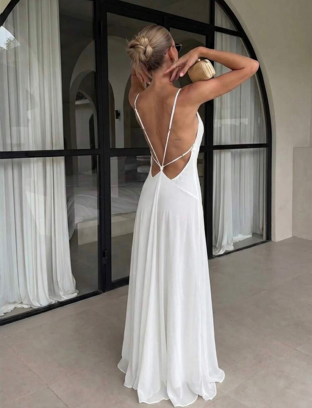 White Open-Back Maxi Dress