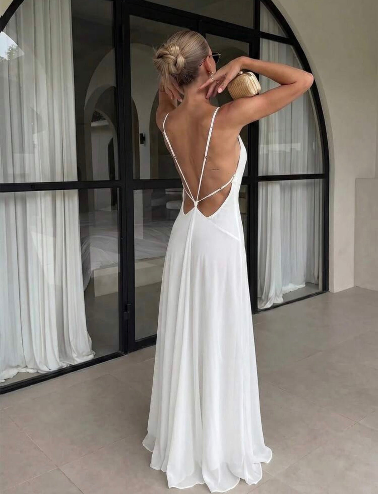 White Open-Back Maxi Dress