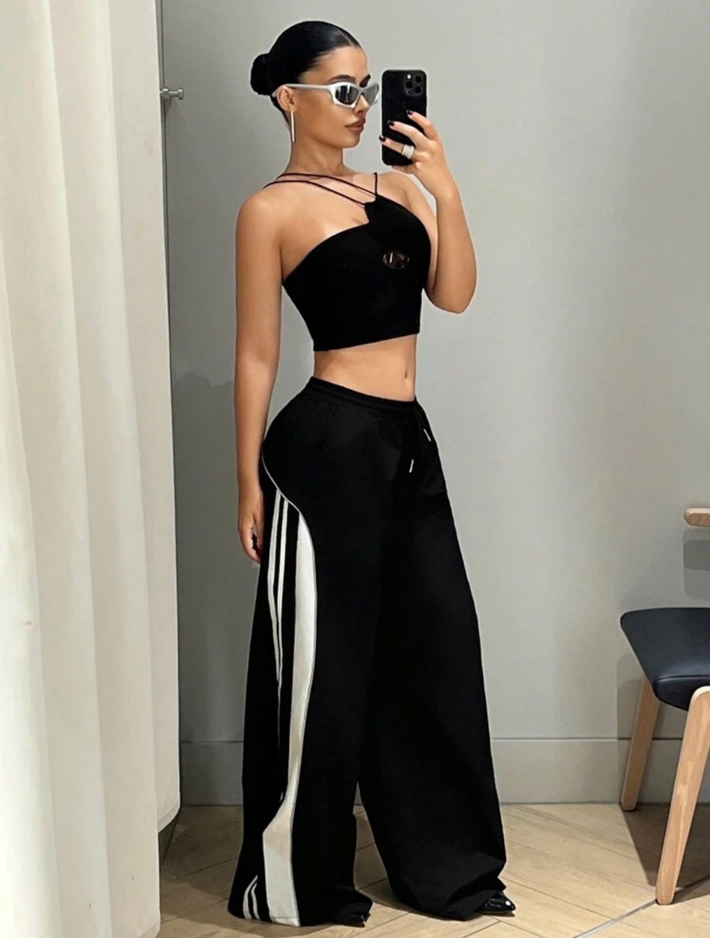 Sporty Contrast Wide-Leg Pants