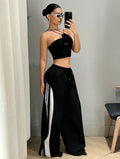 Sporty Contrast Wide-Leg Pants