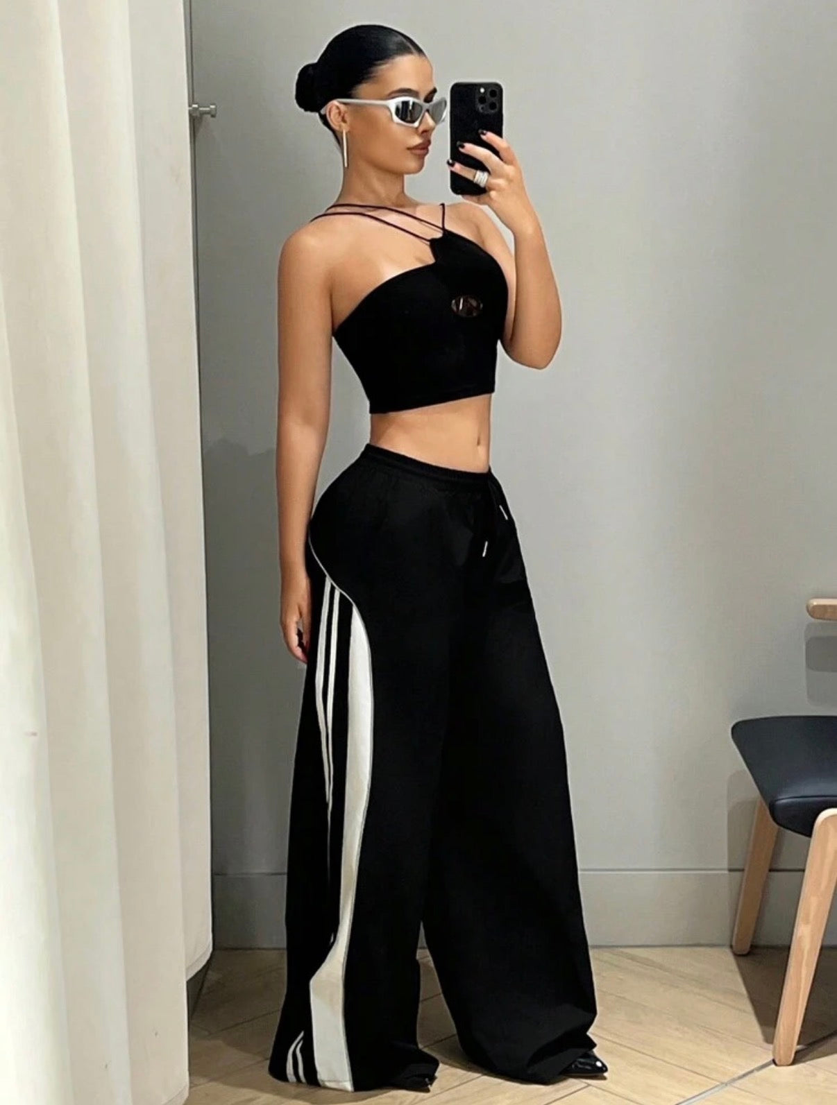 Sporty Contrast Wide-Leg Pants