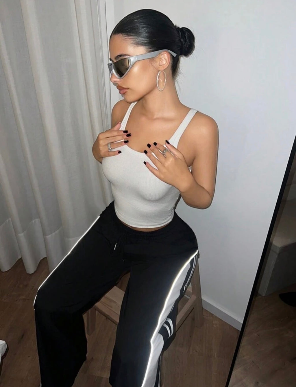Sporty Contrast Wide-Leg Pants
