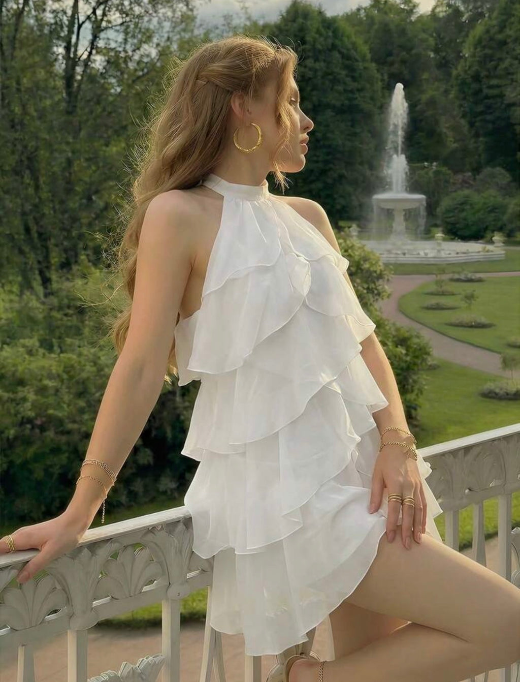 White Ruffle Mini Dress