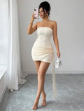 White Embellished Strapless Mini Dress