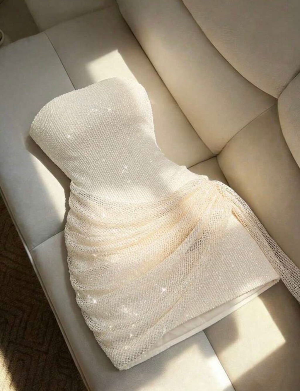 White Embellished Strapless Mini Dress